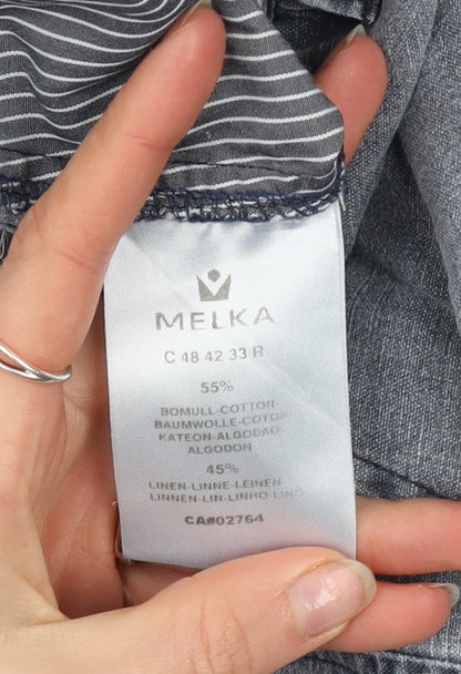 Melka Men's Grey Cotton Linen Chino Trousers 42R Classic Fit