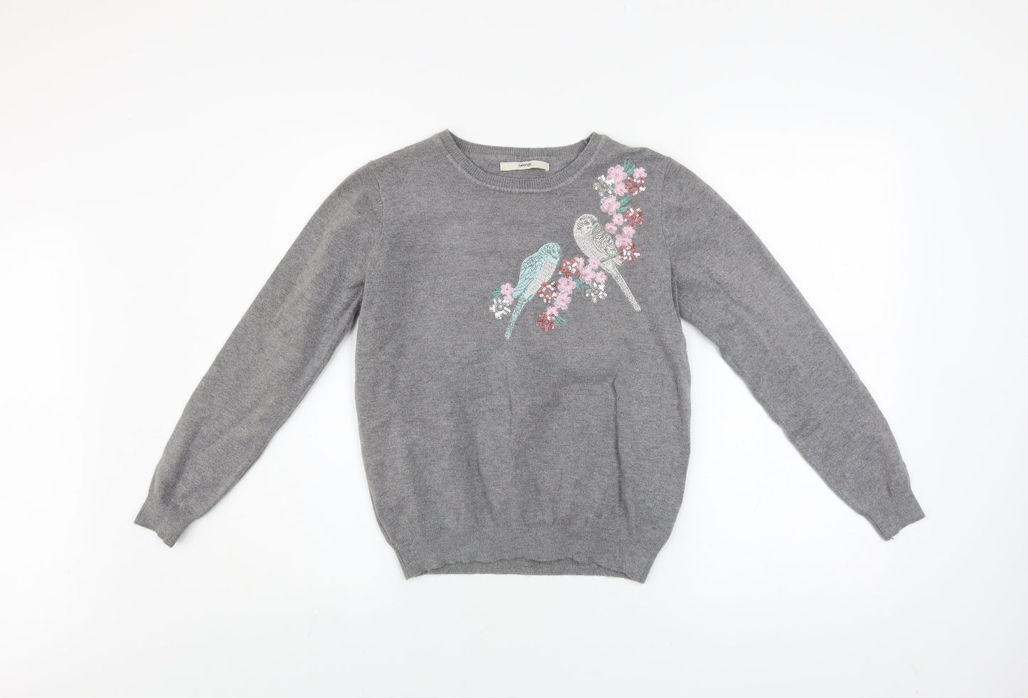 George Women’s Grey Embroidered Bird Jumper Size 12
