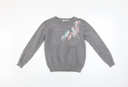 George Women’s Grey Embroidered Bird Jumper Size 12
