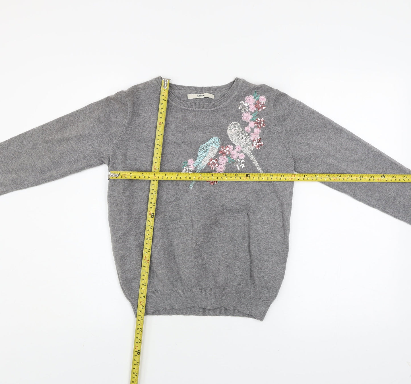 George Women’s Grey Embroidered Bird Jumper Size 12
