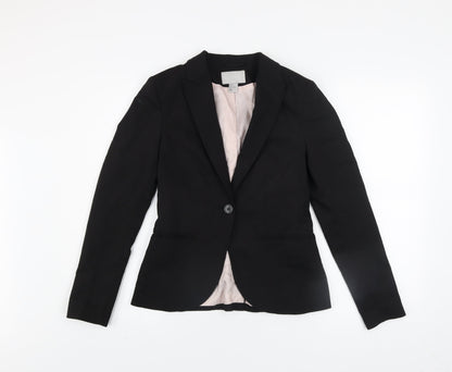 H&M Women Black Single-Breasted Blazer Jacket UK 8 Cotton Blend