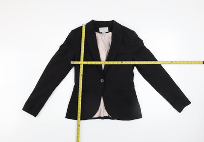 H&M Women Black Single-Breasted Blazer Jacket UK 8 Cotton Blend