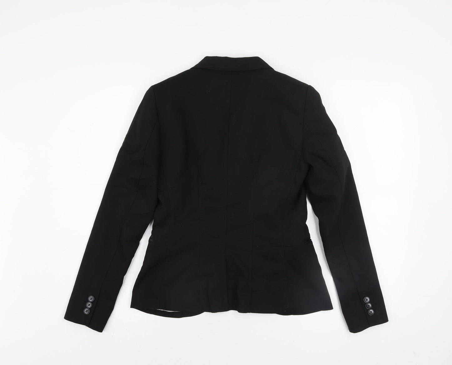 H&M Women Black Single-Breasted Blazer Jacket UK 8 Cotton Blend