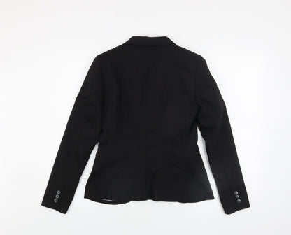 H&M Women Black Single-Breasted Blazer Jacket UK 8 Cotton Blend