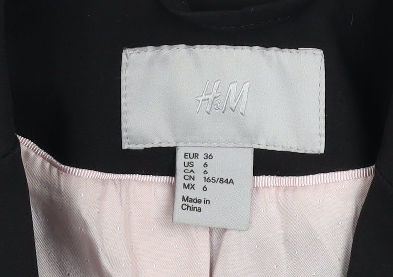 H&M Women Black Single-Breasted Blazer Jacket UK 8 Cotton Blend