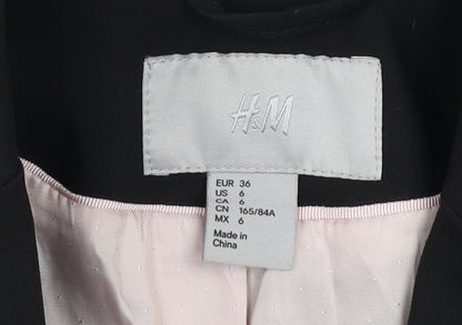 H&M Women Black Single-Breasted Blazer Jacket UK 8 Cotton Blend