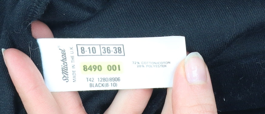 Marks and Spencer Women Black 8-10 Velour Roll Neck Long Sleeve Shift Dress