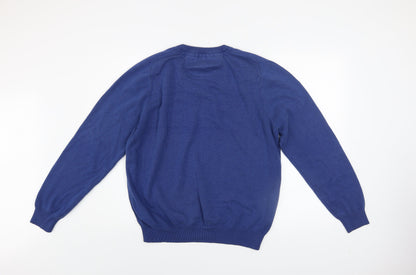 DG's Drifter Men Blue L V-Neck Cotton Acrylic Pullover Jumper