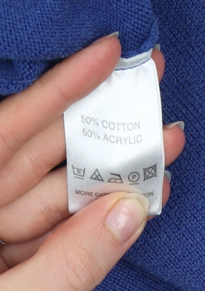 DG's Drifter Men Blue L V-Neck Cotton Acrylic Pullover Jumper