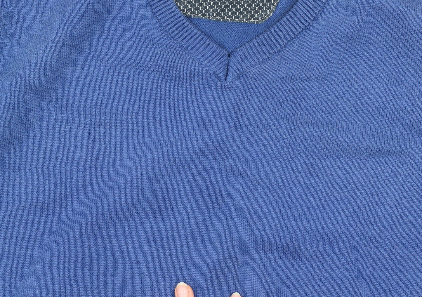 DG's Drifter Men Blue L V-Neck Cotton Acrylic Pullover Jumper