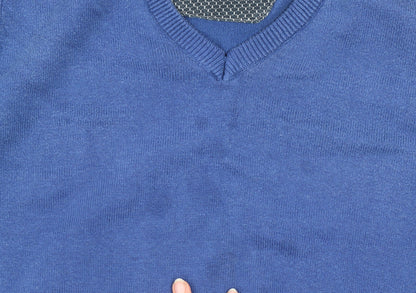 DG's Drifter Men Blue L V-Neck Cotton Acrylic Pullover Jumper