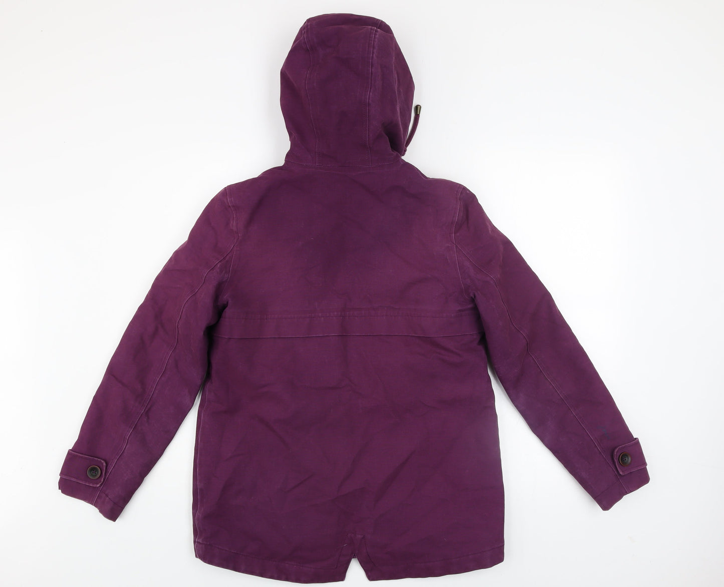 Joules Women's Purple Hooded Parka Coat Size 8 Waterproof Cotton