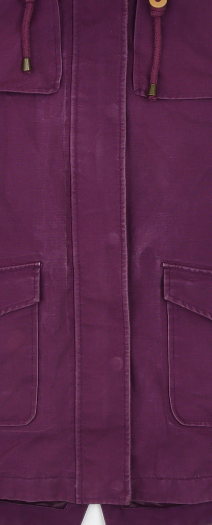 Joules Women's Purple Hooded Parka Coat Size 8 Waterproof Cotton