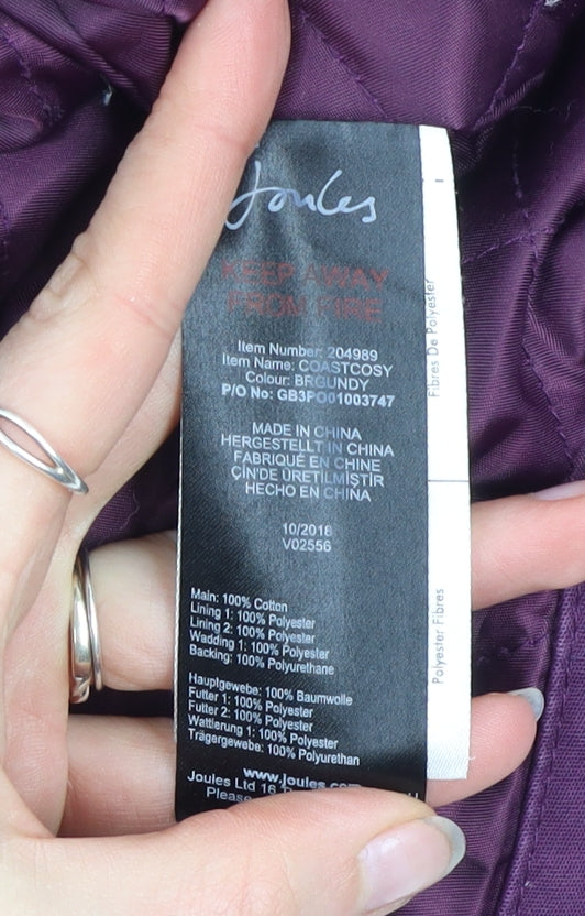 Joules Women's Purple Hooded Parka Coat Size 8 Waterproof Cotton