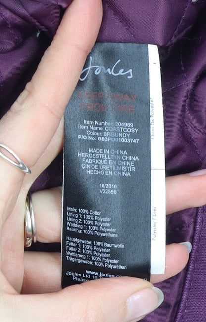 Joules Women's Purple Hooded Parka Coat Size 8 Waterproof Cotton