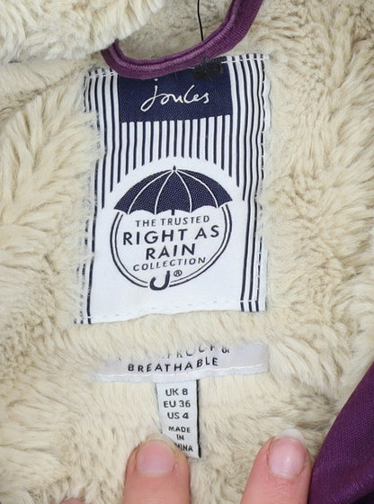Joules Women's Purple Hooded Parka Coat Size 8 Waterproof Cotton