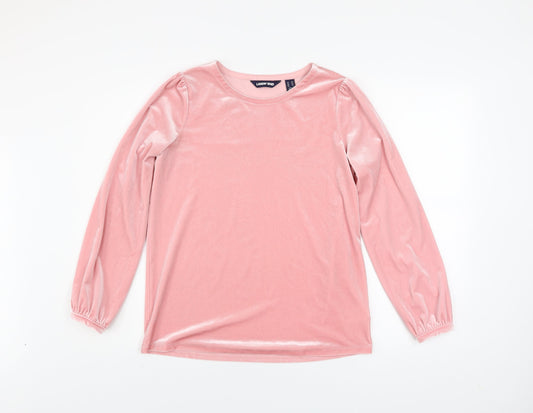 Lands' End Women's Pink Velvet Long Sleeve Crew Neck Top XS