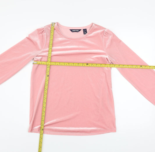 Lands' End Women's Pink Velvet Long Sleeve Crew Neck Top XS