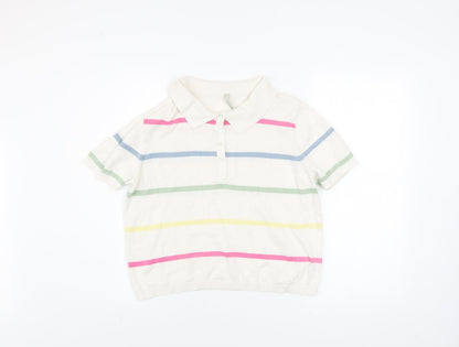 Laura Torelli Women’s White Striped Polo Short Sleeve Knit Top M