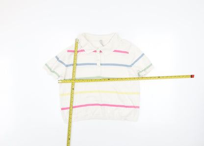 Laura Torelli Women’s White Striped Polo Short Sleeve Knit Top M