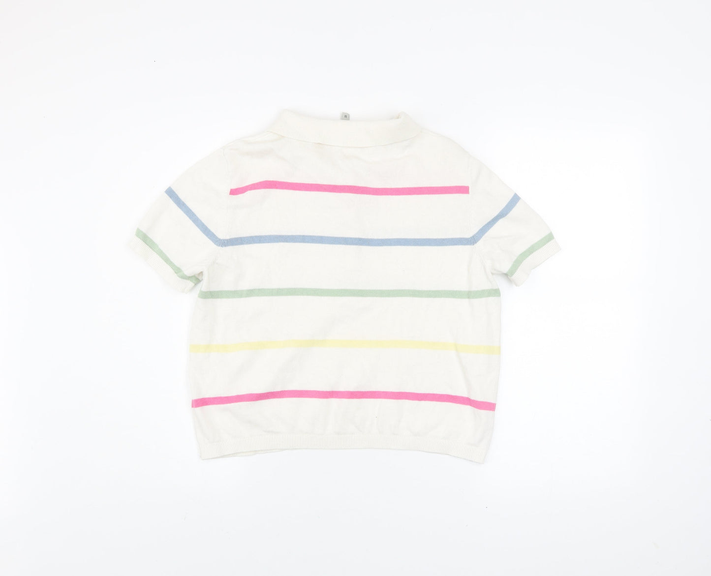 Laura Torelli Women’s White Striped Polo Short Sleeve Knit Top M