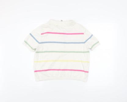Laura Torelli Women’s White Striped Polo Short Sleeve Knit Top M