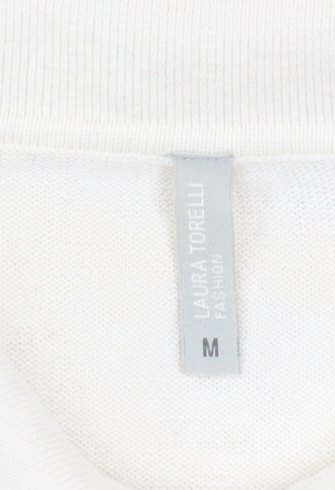 Laura Torelli Women’s White Striped Polo Short Sleeve Knit Top M