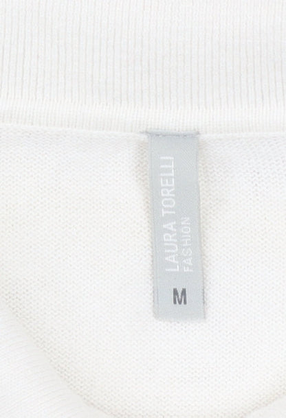 Laura Torelli Women’s White Striped Polo Short Sleeve Knit Top M