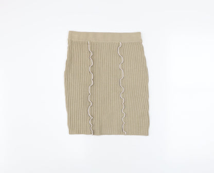 Collusion Women’s Beige Knit Ruffle Pencil Skirt Size 12