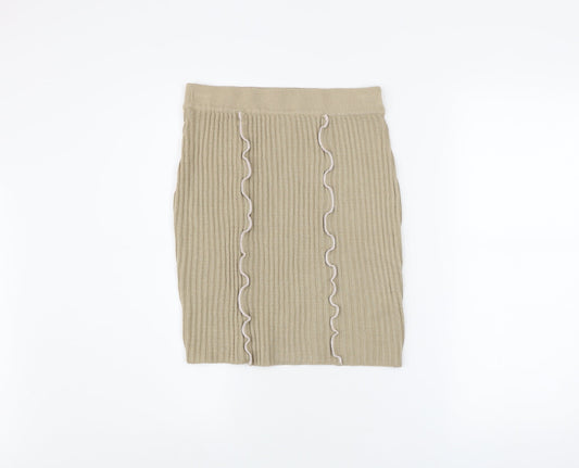 Collusion Women’s Beige Knit Ruffle Pencil Skirt Size 12