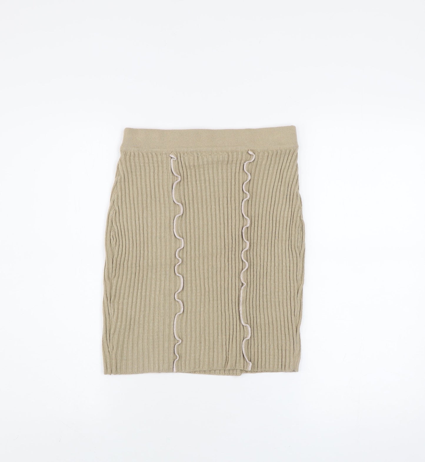 Collusion Women’s Beige Knit Ruffle Pencil Skirt Size 12