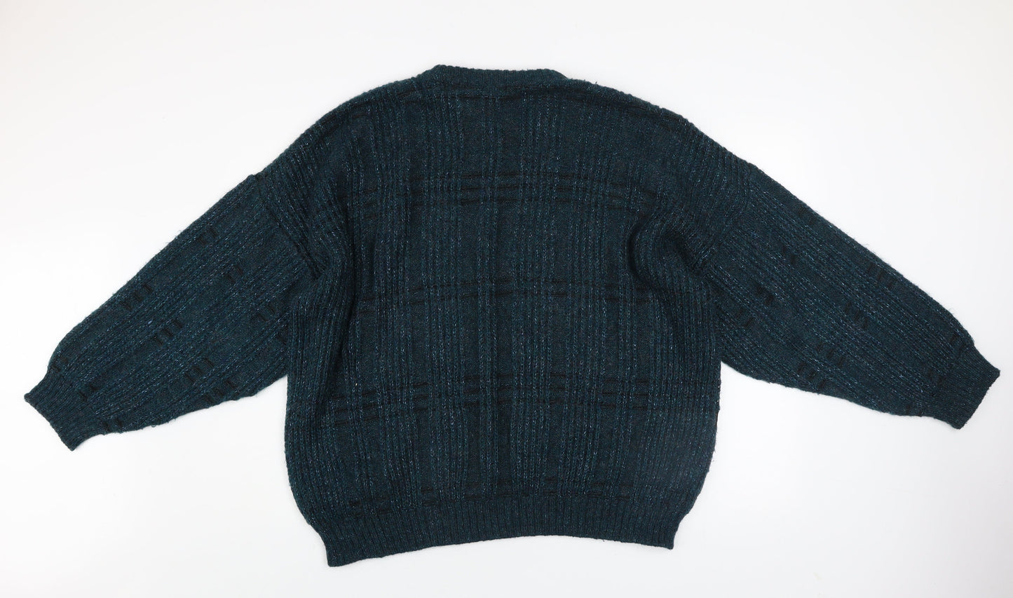 Marks and Spencer Men's Blue XL Leather Trim Wool Blend Chunky Knit Jumper