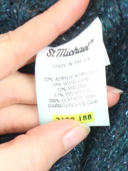 Marks and Spencer Men's Blue XL Leather Trim Wool Blend Chunky Knit Jumper