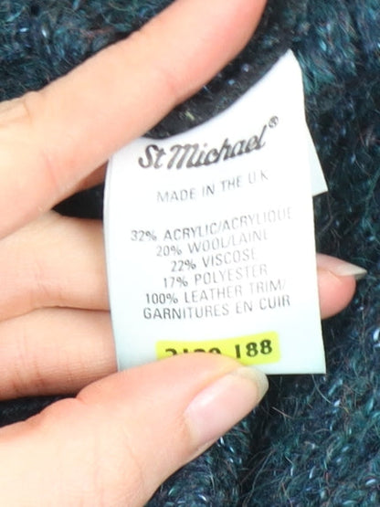 Marks and Spencer Men's Blue XL Leather Trim Wool Blend Chunky Knit Jumper