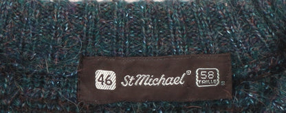 Marks and Spencer Men's Blue XL Leather Trim Wool Blend Chunky Knit Jumper