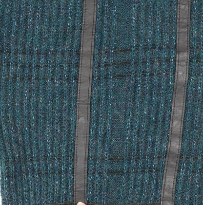 Marks and Spencer Men's Blue XL Leather Trim Wool Blend Chunky Knit Jumper