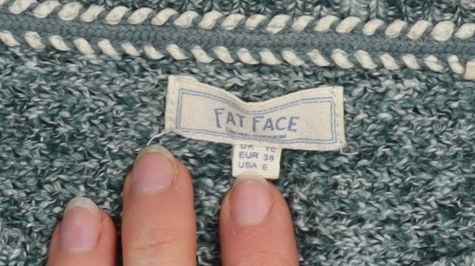 Fat Face Womens Green Cotton Blend Crew Neck Jumper Size 10