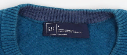 GAP Men's Blue Cotton Cashmere Crew Neck Jumper Size L