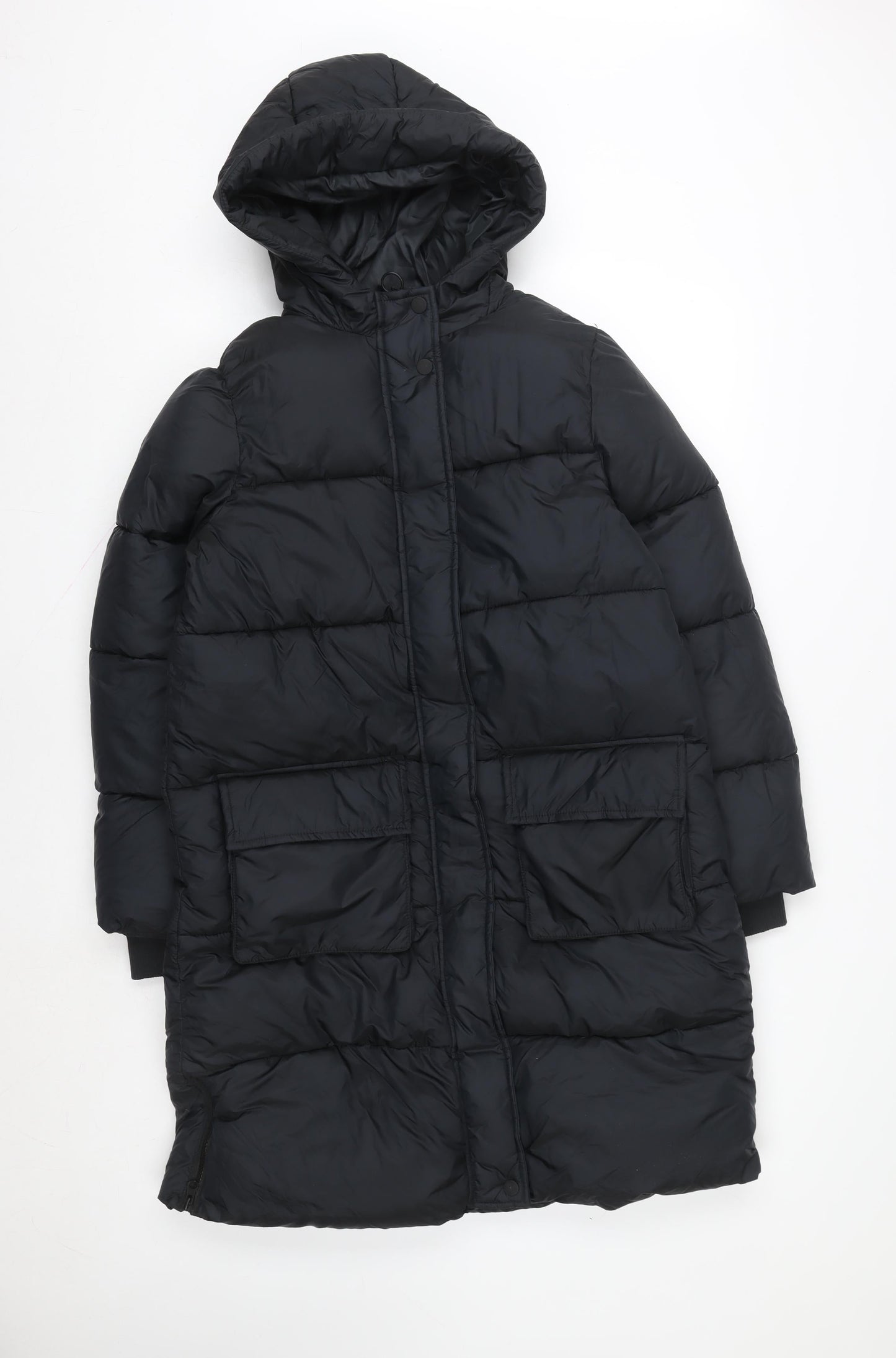 Marks and Spencer Girls Black Long Hooded Puffer Coat 12-13 Years Stormwear