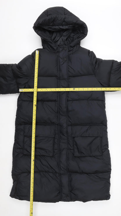 Marks and Spencer Girls Black Long Hooded Puffer Coat 12-13 Years Stormwear