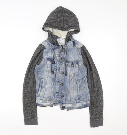 Denim Co. Womens Blue Cropped Hooded Bomber Jacket Size 6