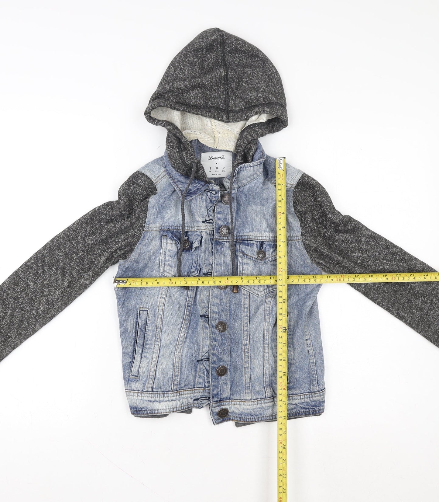 Denim Co. Womens Blue Cropped Hooded Bomber Jacket Size 6