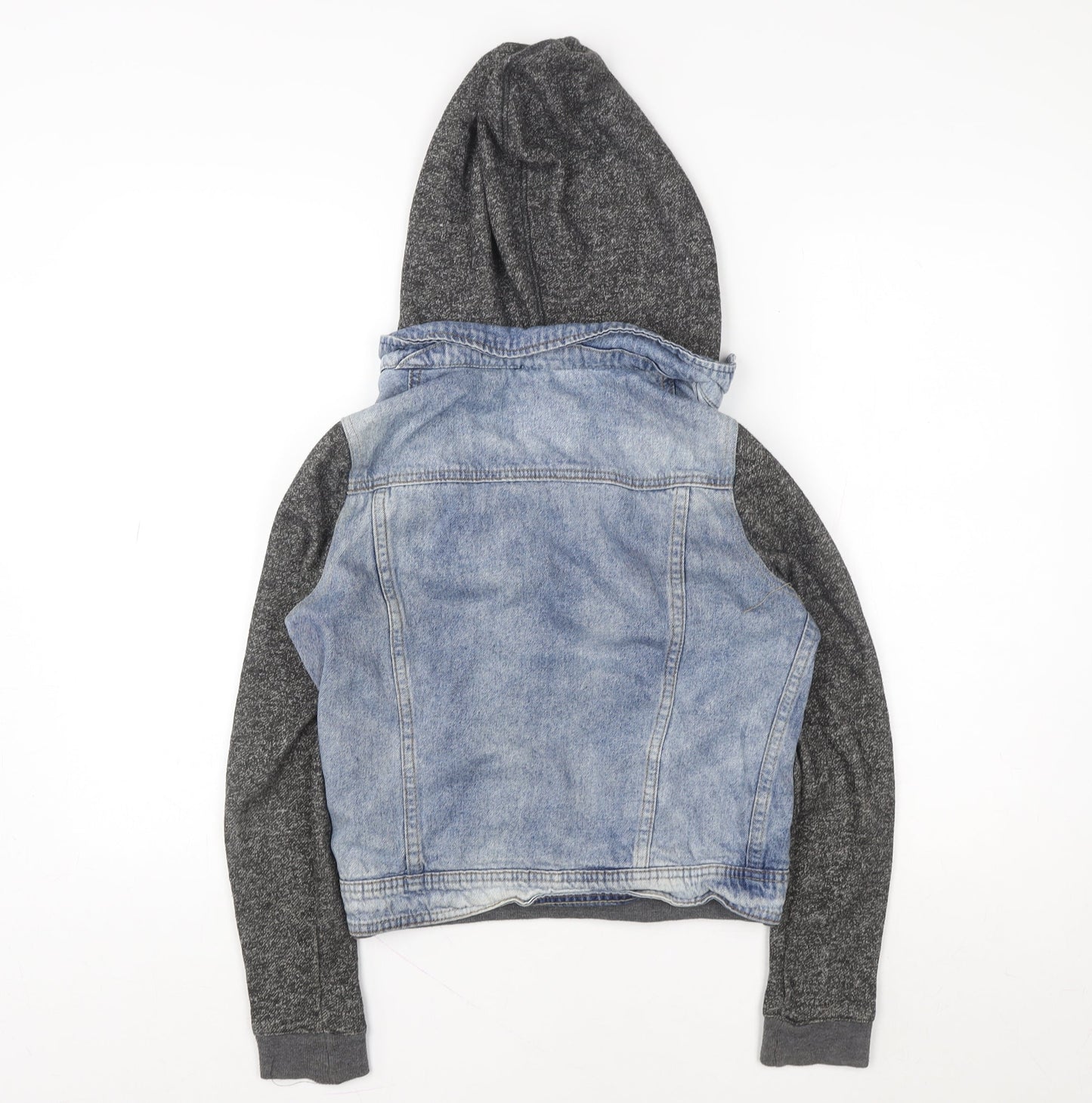 Denim Co. Womens Blue Cropped Hooded Bomber Jacket Size 6