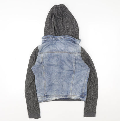 Denim Co. Womens Blue Cropped Hooded Bomber Jacket Size 6