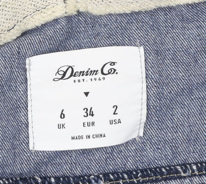 Denim Co. Womens Blue Cropped Hooded Bomber Jacket Size 6