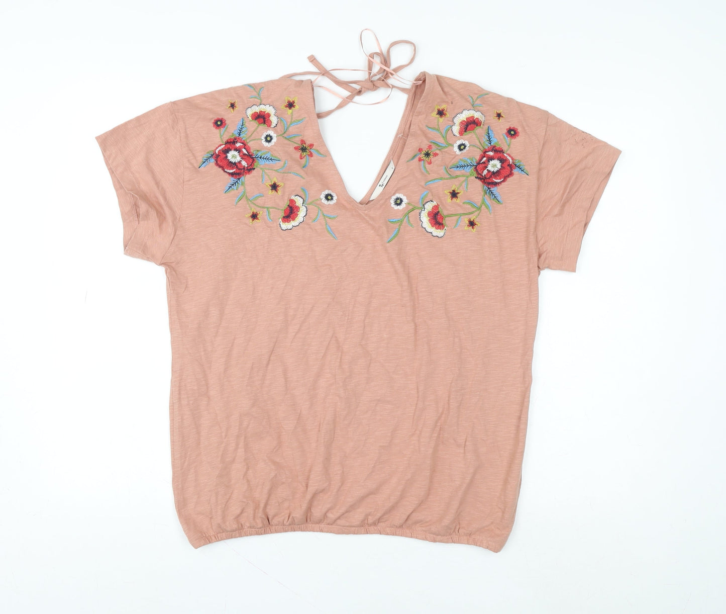Tu Women Pink Embroidered Floral Cotton Tunic Blouse Size 12