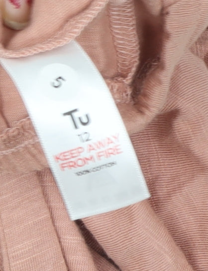 Tu Women Pink Embroidered Floral Cotton Tunic Blouse Size 12