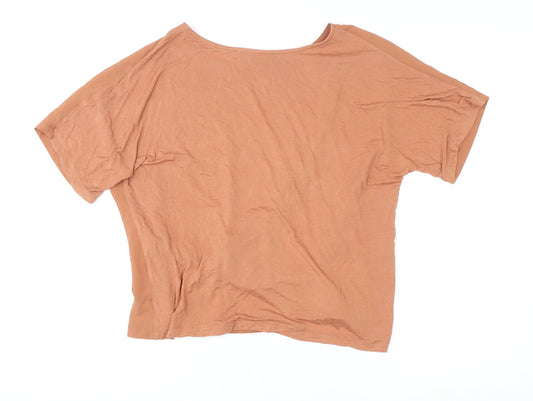 French Connection Womens Brown Relaxed Fit Boat Neck T-Shirt M