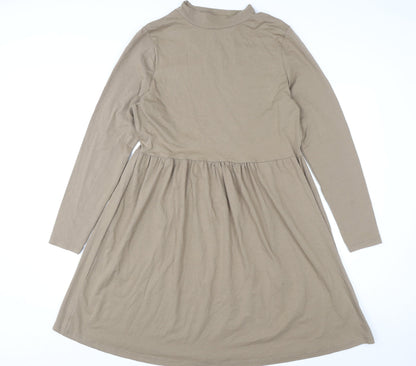 George Women Brown A-Line Long Sleeve High Neck Dress Size 16