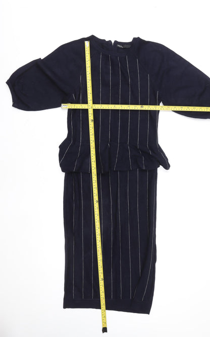 Karen Millen Women’s Blue Striped Knit Bodycon Dress Size 12